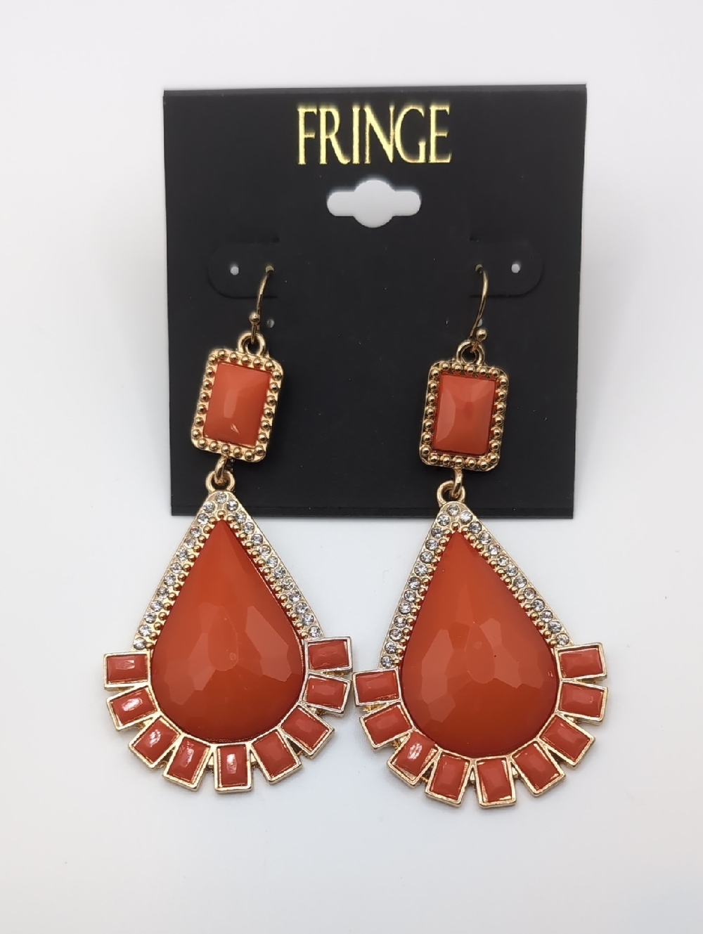 FRINGE Bright Orange Long Earrings NWT